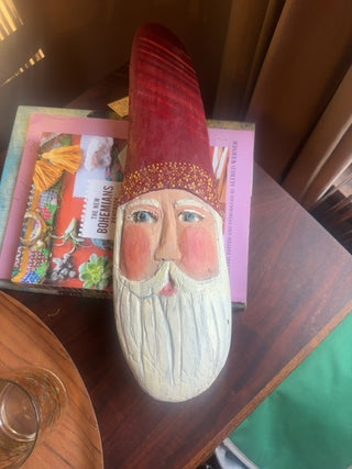 CHRISTMAS, vintage hand painted and carved folk art wall Santa’s head