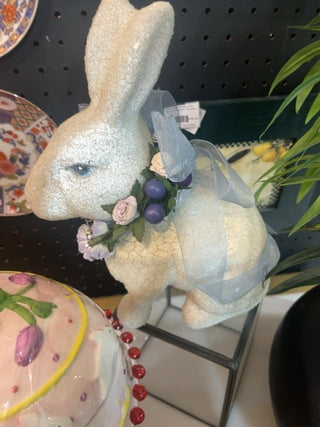 Large blue eyed bunny with floral necklace