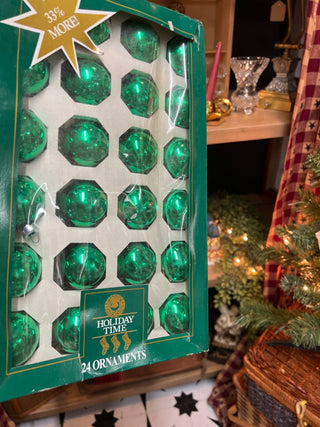 Vintage Holiday Time Green Mercury Glass Ornaments 24 Pack