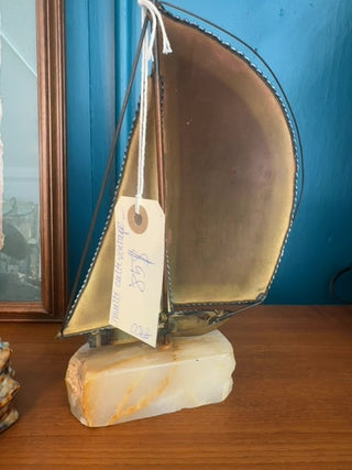 Vintage Demott sailboat brass and copper sculpture set on stone