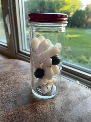 Glass jar w/bowling pins