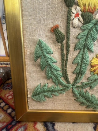 Vintage, Poppies and wildflowers crewel embroidered art.