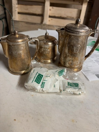 MCM Pennsylvania Railroad Coffee (Set 3) including a coffee pot, creamer, sugar bowl, packs of sugar. #352