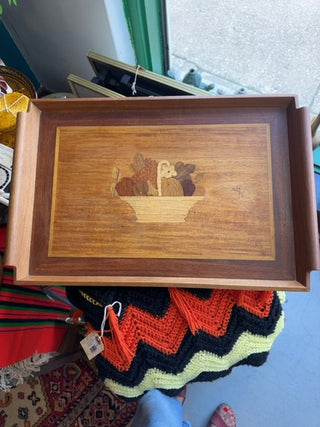 Vintage,wood serving tray with fruit design