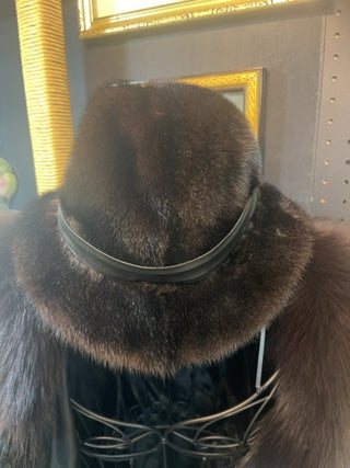 Mink Hat with leather trim size small