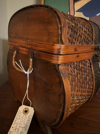 Vintage, wicker, wood & tin treasure box biggest