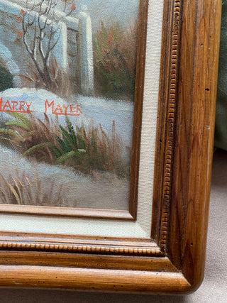 1980’s Larry Mayer Oil on Canvas Winter Scene Framed