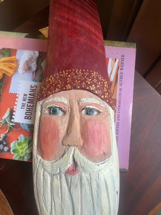 CHRISTMAS, vintage hand painted and carved folk art wall Santa’s head