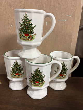 Vintage Pfaltzgraff "Christmas Heritage" pedestal mugs (set4), #612