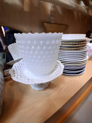 Vintage Fire King Hobnail Milk Glass Planter Vase