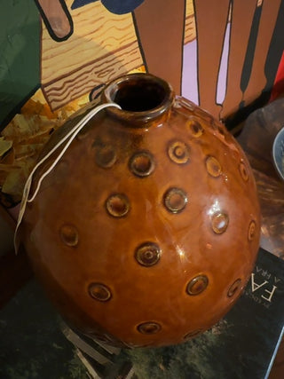 Mcm,divet,brown ceramic vase,referred as bubble or eyeball raised circular pattern
