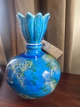 Mcm, Royal Haeger blue lava, volcanic crackle glaze. Tulip top