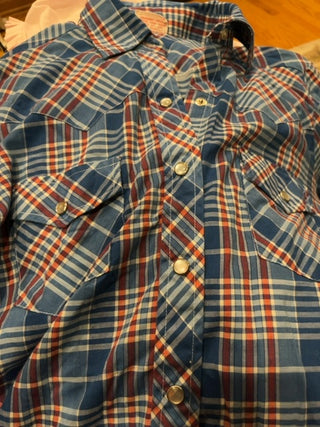 Western plaid shirt, pearl snap button