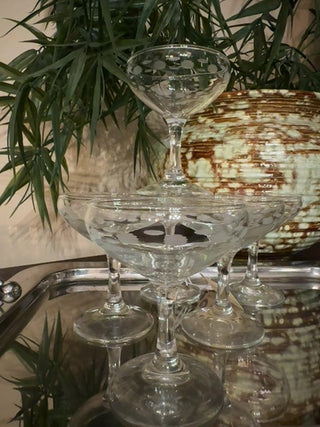 Vintage,etched champagne coupes. Sold as set of 6