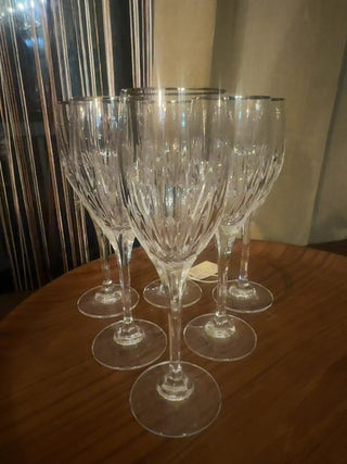 Vintage,1990 Mikasa Crystal champagne flutes with silver rim