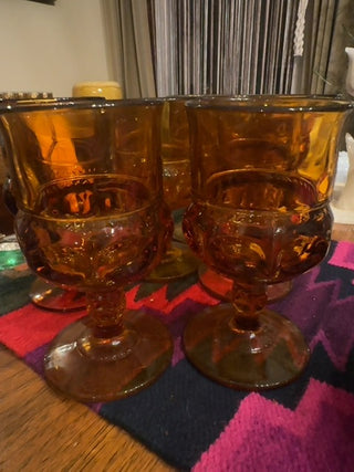 Vintage,Crown Amber Thumb print goblets(set of7)