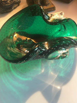 Large Mid Century Green Murano Bullicante dish