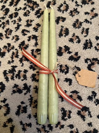 Pair Sage Green Taper Candles