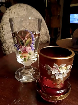 Gorgeous Hand Painted Czech Vase/Votive/Wine
