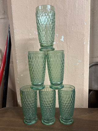 Vintage Villeroy & Boch Boston Highball Tumbler Faceted Glass Green (qty6) #365