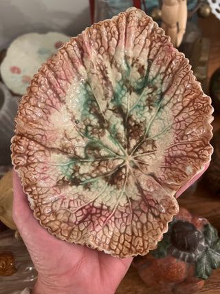 19th Century Estruscan Majolica Leaf Dish