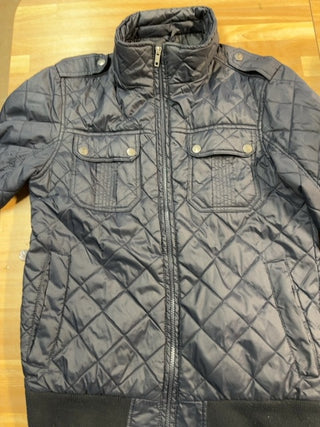 Quilted navy zip bomber