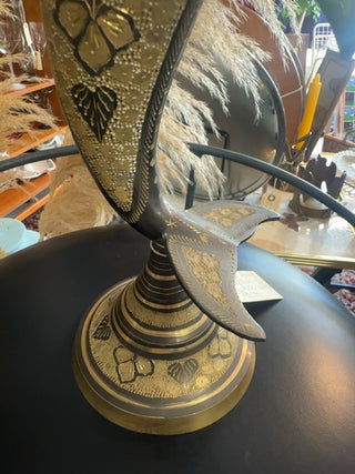 Vintage, brass Mcm sculpture of dolphin with ball.