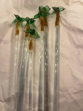 Vintage palm tree glass drink stirrers