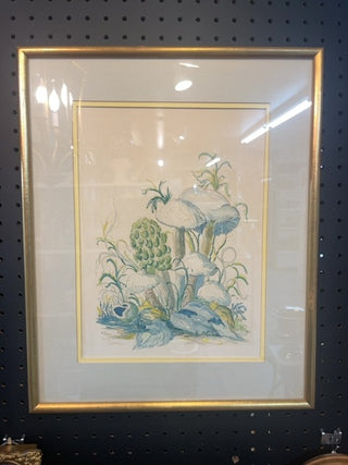 Mushroom watercolor in wood gilded frame