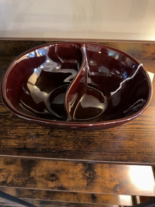 Vintage MCM Mar-Crest Brown Glaze Split Serving Bowl