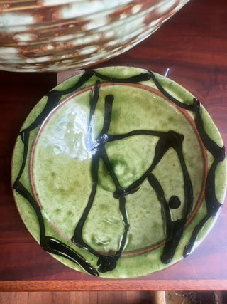 Vintage, Japanese inspired,green glazed pottery bowl