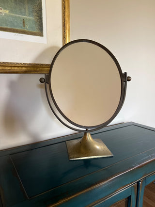 Antique Brass Tilting Oval Mirror on Swivel Display Stand