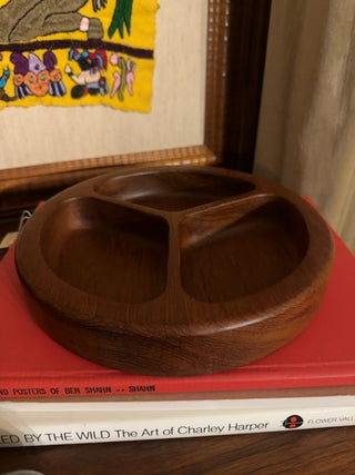 Vintage,teak wood 3, section nut tray/ trinket tray