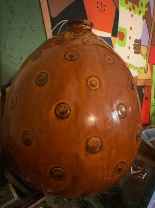 Mcm,divet,brown ceramic vase,referred as bubble or eyeball raised circular pattern