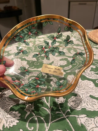 Glass Christmas dish with gold rim