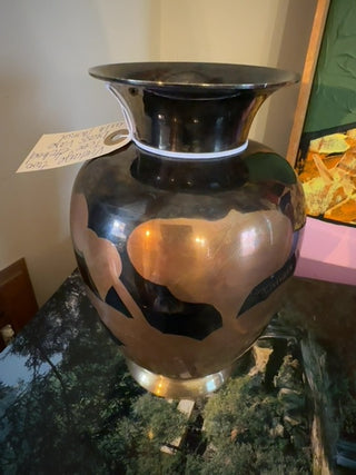 Vintage, two toned etched brass vase
