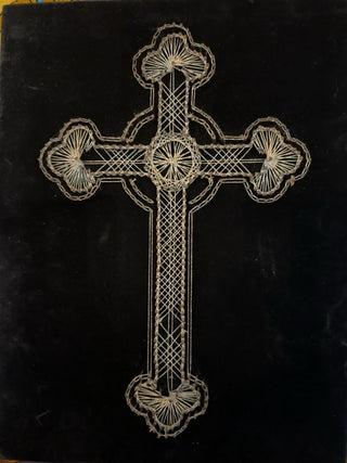 Vintage, cross String and nail wall art.