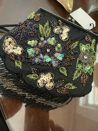 Black floral beaded purse