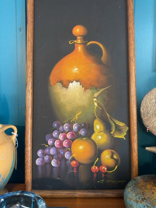 Vintage, original oil on canvas still life by the noted artist, likely with a signature of J. Remstedt