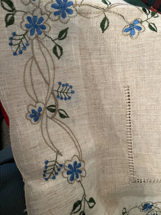 Linen blue floral embroidered cloth