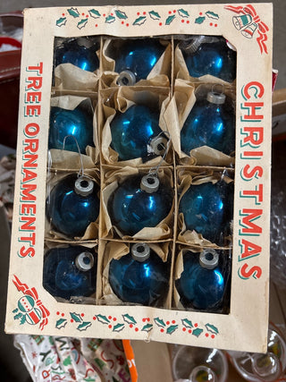 Vintage Bronners Hand-Painted Glass Christmas Ornaments Original Box (qty4) #529