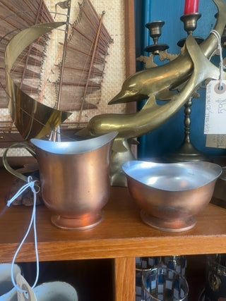Vintage, copper creamer and sugar set
