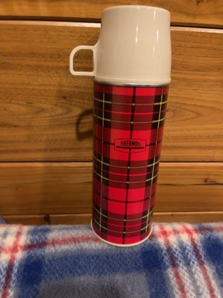 Plaid metal thermos w/cap