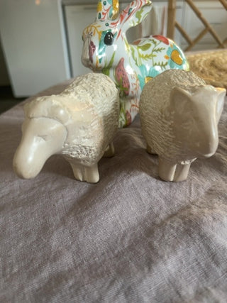 Hand carved soapstone set of two sheep