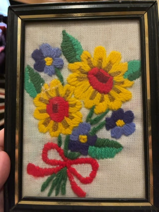 Floral embroidery framed