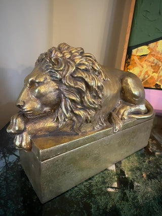 Vintage, gold Lion trinket box