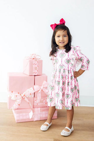 Merry Mistletoe 3/4 Sleeve Ruffle Twirl Dress - 3T