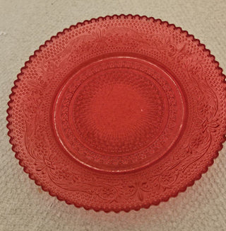 Ruby Red Embossed Glass Candy DIsh