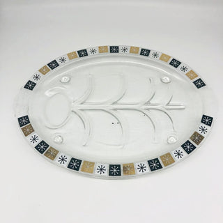 1960s “Around The Clock” Meat well-and-tree Platter Warmer Server by Inland Glass Company, 22k Gold Midcentury Atomic