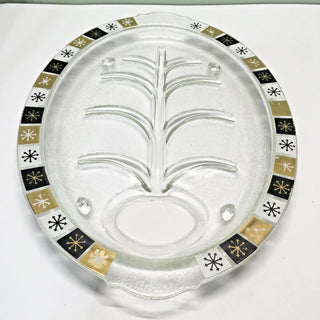 1960s “Around The Clock” Meat well-and-tree Platter Warmer Server by Inland Glass Company, 22k Gold Midcentury Atomic